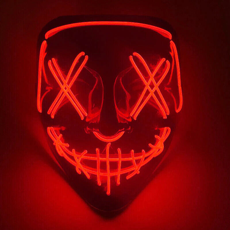 Halloween LED Mask Clubbing Light up Costume Rave Cosplay Party Purge 3 Modes