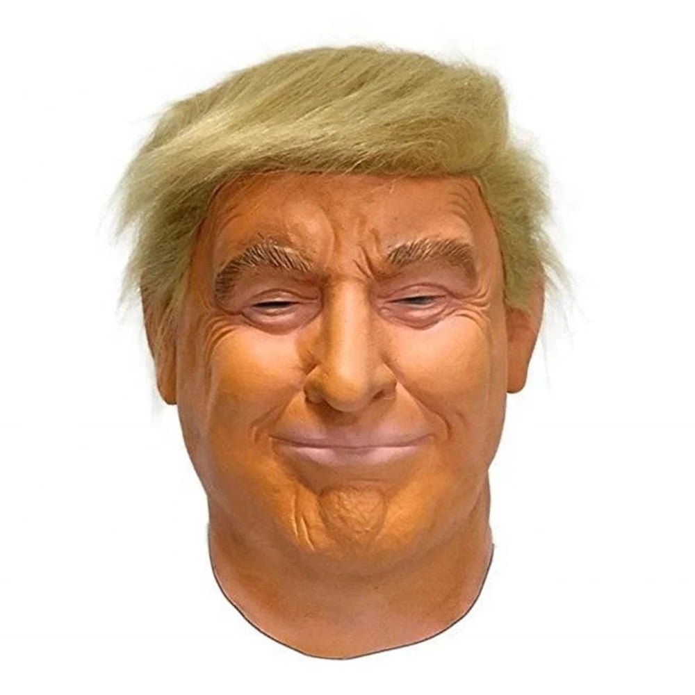 Donald Trump Mask Realistic President Latex Headgear Halloween Party Celebrity Cosplay Costume Props Yellow Wig Head Cover Mask